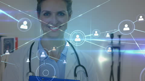 Female Doctor Exploring Advanced Medical Technology with Global Network