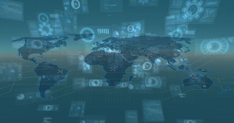 Futuristic Digital World Map with Data Interface - Download Free Stock Images Pikwizard.com