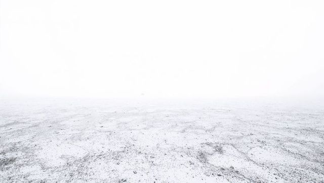 Pale salt plain stretching toward hazy horizon, minimal misty landscape with textured grit