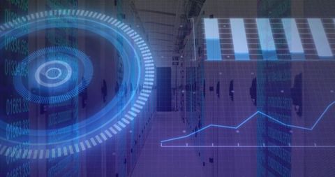 Technicians Analyzing Data Center with Holographic Interface