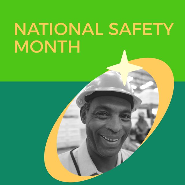 National Safety Month Featuring Happy African American Worker in Hard Hat - Download Free Stock Templates Pikwizard.com