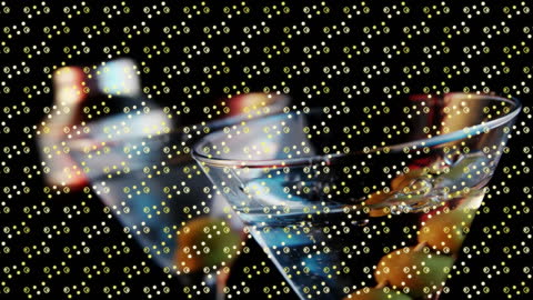 Colorful Graphics Over Martini Glass with Olives