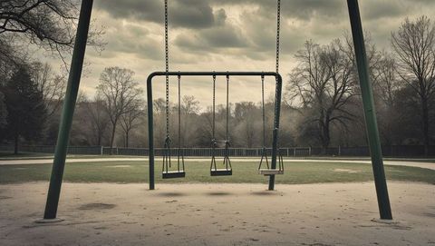 Empty Playground Swing Set Against Moody Sky