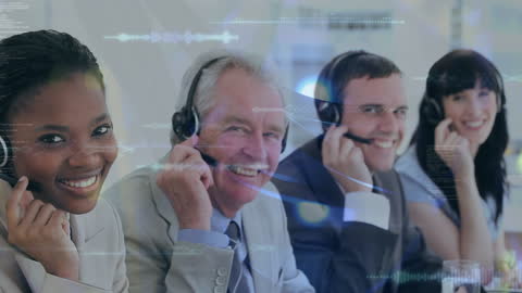 Diverse Call Center Team with Technology Overlay
