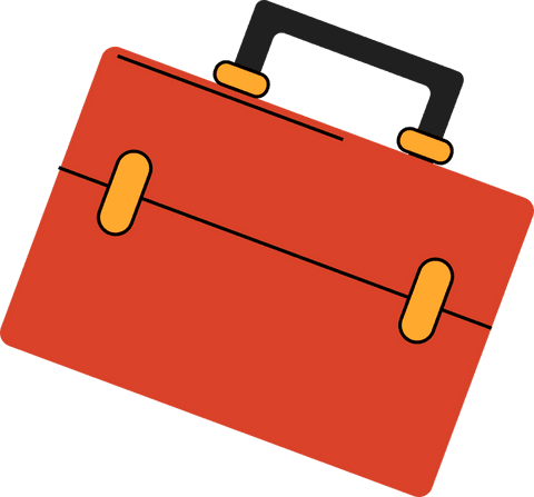 Minimalist red toolbox icon with transparent background