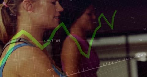 Women Jogging on Treadmills with Green Growth Chart Overlay