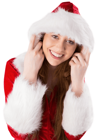Smiling Festive Redhead Woman in Santa Claus Costume Transparent