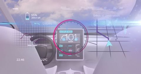 Futuristic Interface Overlay in Autonomous Vehicle Concept