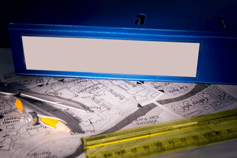 transparent business binder with tools and blueprint - Download Free Stock Videos Pikwizard.com