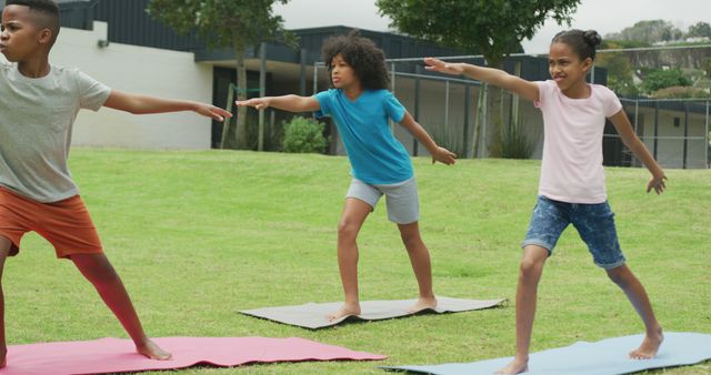 Children Practicing Yoga Outdoors on a Grass Field - Download Free Stock Images Pikwizard.com