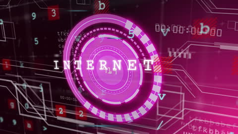 Futuristic Cyber Matrix with Digital Interface and Internet Text