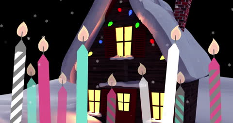 Festive Animation with Lit Candles in Winter Wonderland