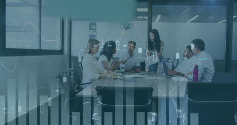 Business Team Analyzing Data Trends in Modern Office