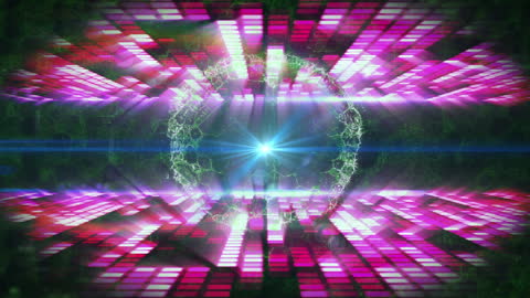 Dynamic Pink and Green Light Animation in Digital Space