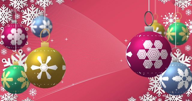 Festive Christmas Baubles on Pink Background with Snowflakes - Download Free Stock Images Pikwizard.com