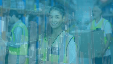 Warehouse Workers with Financial Data Overlay