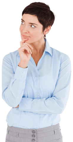 Thoughtful Businesswoman in Blue Shirt on Transparent Background - Download Free Stock Videos Pikwizard.com