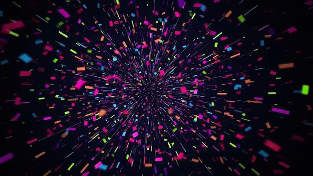 Explosive neon confetti burst on dark background