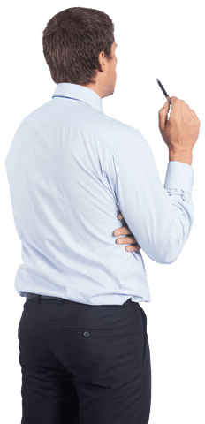 Transparent Businessman Holding Pen Facing Away - Download Free Stock Videos Pikwizard.com