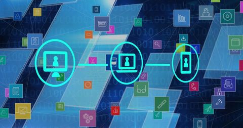 Digital Interface with Global Connection Icons and Binary Coding - Download Free Stock Images Pikwizard.com