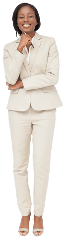 Smiling African American Businesswoman Holding Pen on Transparent Background