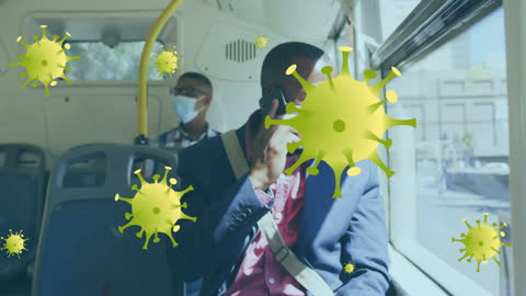 Virus Warning Overlaid Urban Commute with Masked Commuters
