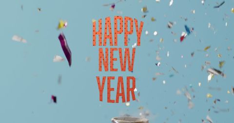 Happy New Year Text with Colorful Confetti Celebration
