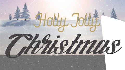 Festive Holly Jolly Christmas Text Animation in Snowy Winter Landscape