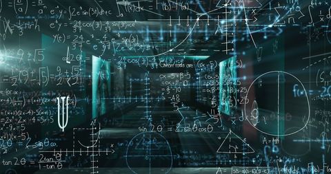 digital interface with floating equations background - Download Free Stock Images Pikwizard.com