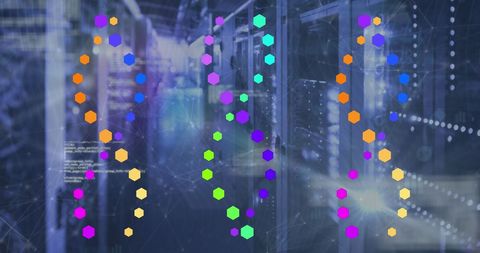 Abstract Data Streaming Over DNA and Server Room - Download Free Stock Images Pikwizard.com