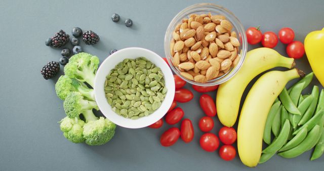 Healthy Vegan Foods Arrangement on Gray Background - Download Free Stock Images Pikwizard.com