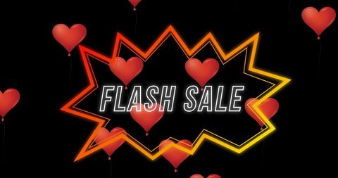 Vibrant Flash Sale Sign with Floating Red Hearts