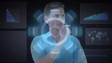 Doctor Analyzing Digital Data on Transparent Interface