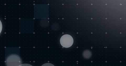 Glowing pale orb floating over dark digital grid interface with bokeh orbs