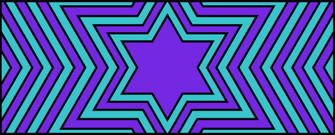 Transparent six-pointed burst pattern with turquoise and purple chevrons