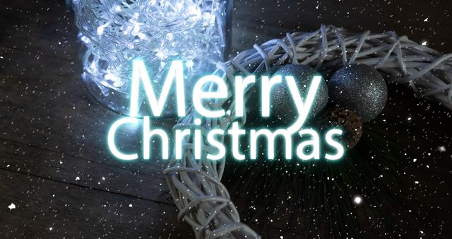 Festive Merry Christmas Text with Falling Snow and Decor - Download Free Stock Images Pikwizard.com