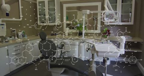 Dental office with digital chemical structure overlay