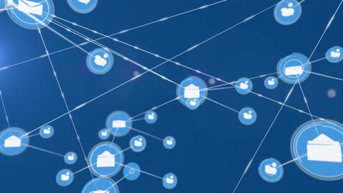 Digital Network with Icons and Light Trails