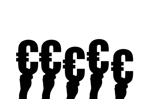 Hands with euro currency symbols on transparent background for finance concepts