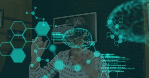 Innovative Tech in Business: Woman Using VR Headset and Holographic Displays - Download Free Stock Images Pikwizard.com