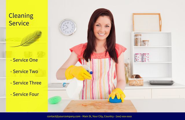 Professional Cleaning Service With Smiling Woman in Kitchen - Download Free Stock Templates Pikwizard.com