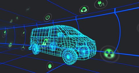 Futuristic Electric Van with Digital Sustainability Icons - Download Free Stock Images Pikwizard.com