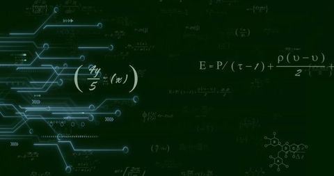 Futuristic Digital Circuit and Mathematics Interface with Glowing Elements