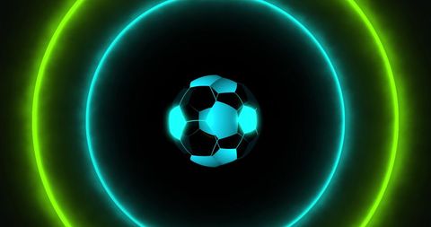 Futuristic Digital Football with Neon Circles Background