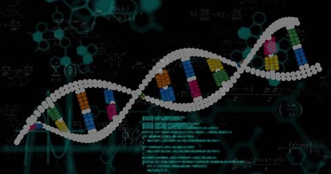 Digital DNA Helix with Code and Chemical Formulas Background