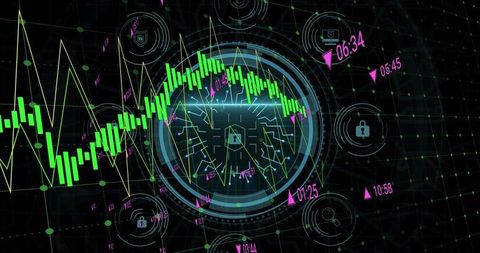 Cybersecurity Interface with Locks and Graphs on Digital Background - Download Free Stock Images Pikwizard.com