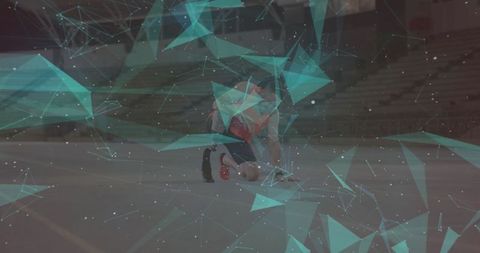 Paralympic Runner with Blade in Dynamic Geometric Overlay