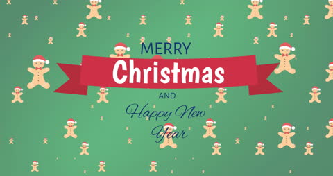 Festive Christmas and New Year Holiday Greeting with Gingerbread Animations