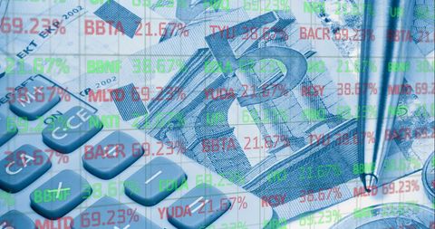 Digital Finance Overlaid on Euro Currency Notes and Calculator