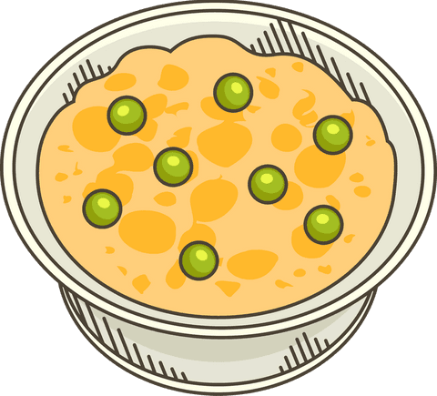 Creamy Orange Soup with Peas in Cartoon White Bowl on Transparent Background